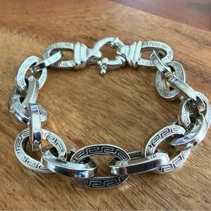 925 Sterling Silver Italy OTC Meander (Greek Key) Pattern Cable Chain Bracelet